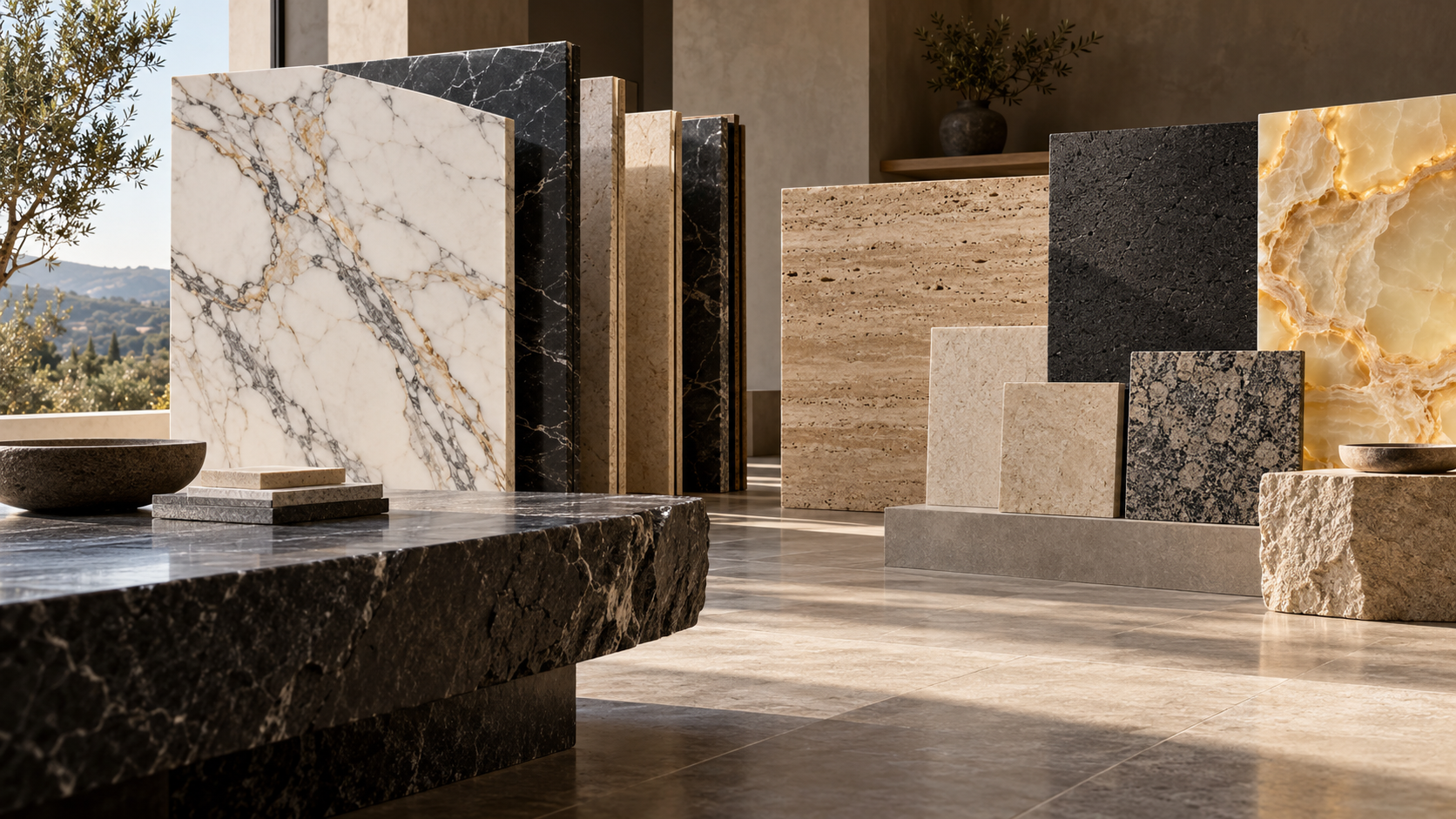 natural stone arranged in a luxury beauty studio